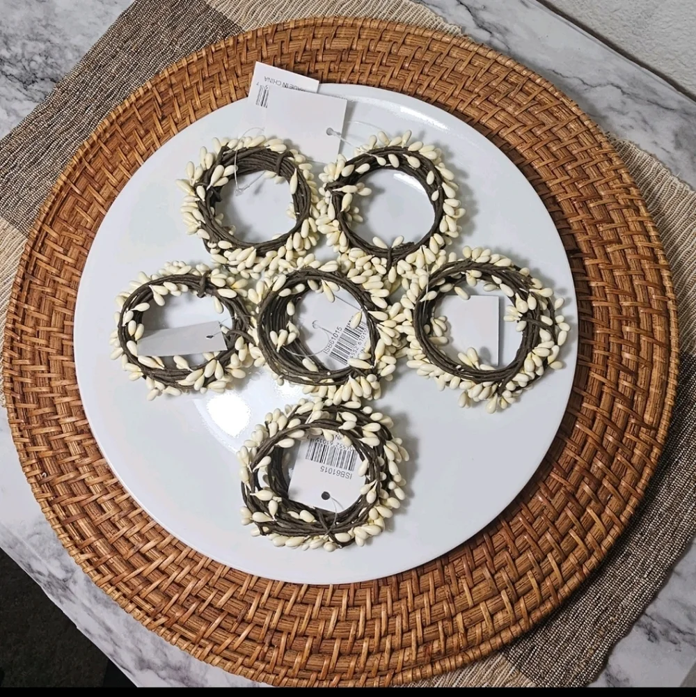 6 Cream Pip Berry Candle Ring / Napkin Ring Holders Farmhouse Primitive Rustic
